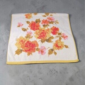 Vintage Callaway Rose Floral Towel 42x24 Cotton USA 1970s Retro Orange Pink